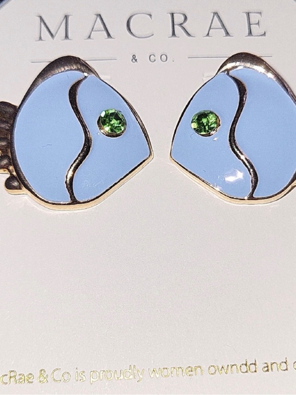 MacRae Blue Enamel Fish Stud Earrings with Green Crystal Eye
